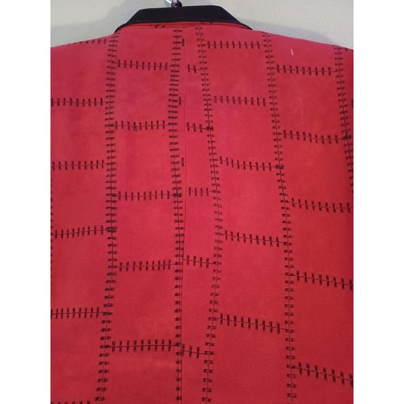 Justin Taylor faux suede patchwork stitching blazer red size 14 black lapels - Picture 11 of 12